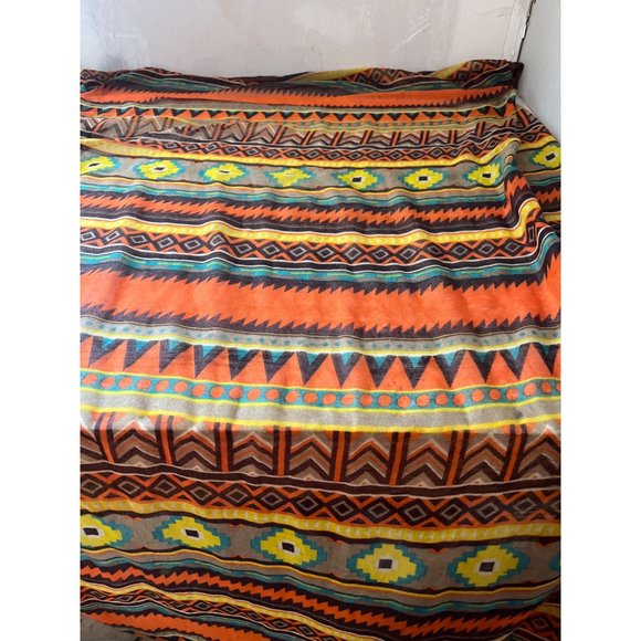 Orange green brown yellow geometric shape large rectangular sheet scarf - Picture 2 of 4